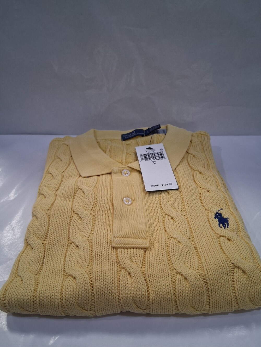 Ralph Lauren Yellow Cable-Knit Polo with Navy PonyYellow cable knit Polo Ralph L